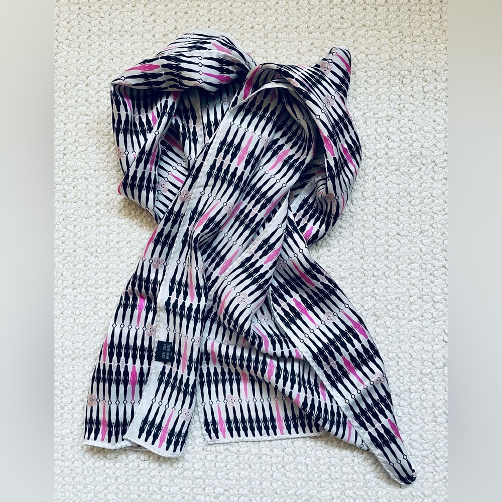 One  | 100% Silk | Breast Cancer Support Scarf | Black & Pink Silhouette Print